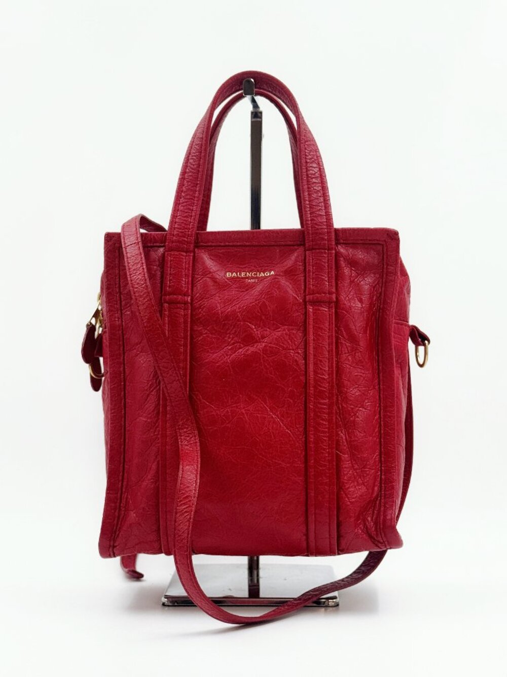 Balenciaga Arena Leather Bazar Shopper Tote Bag Shoulder Bag XS in Red